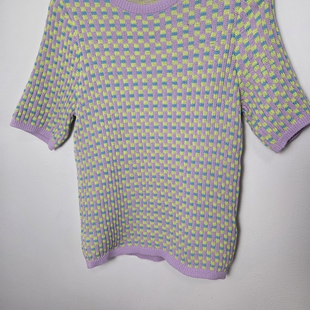 Lavender Check Knit Short-Sleeve Top - Picture 9 of 12